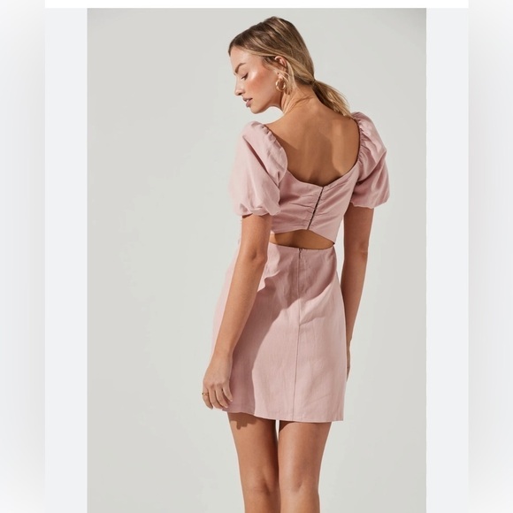 NEW Astr the label dusty Pink linen PLEAT FRONT MINI DRESS - Picture 2 of 5